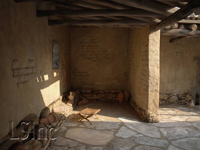 Digital reconstruction of the Vari House work area off the courtyard